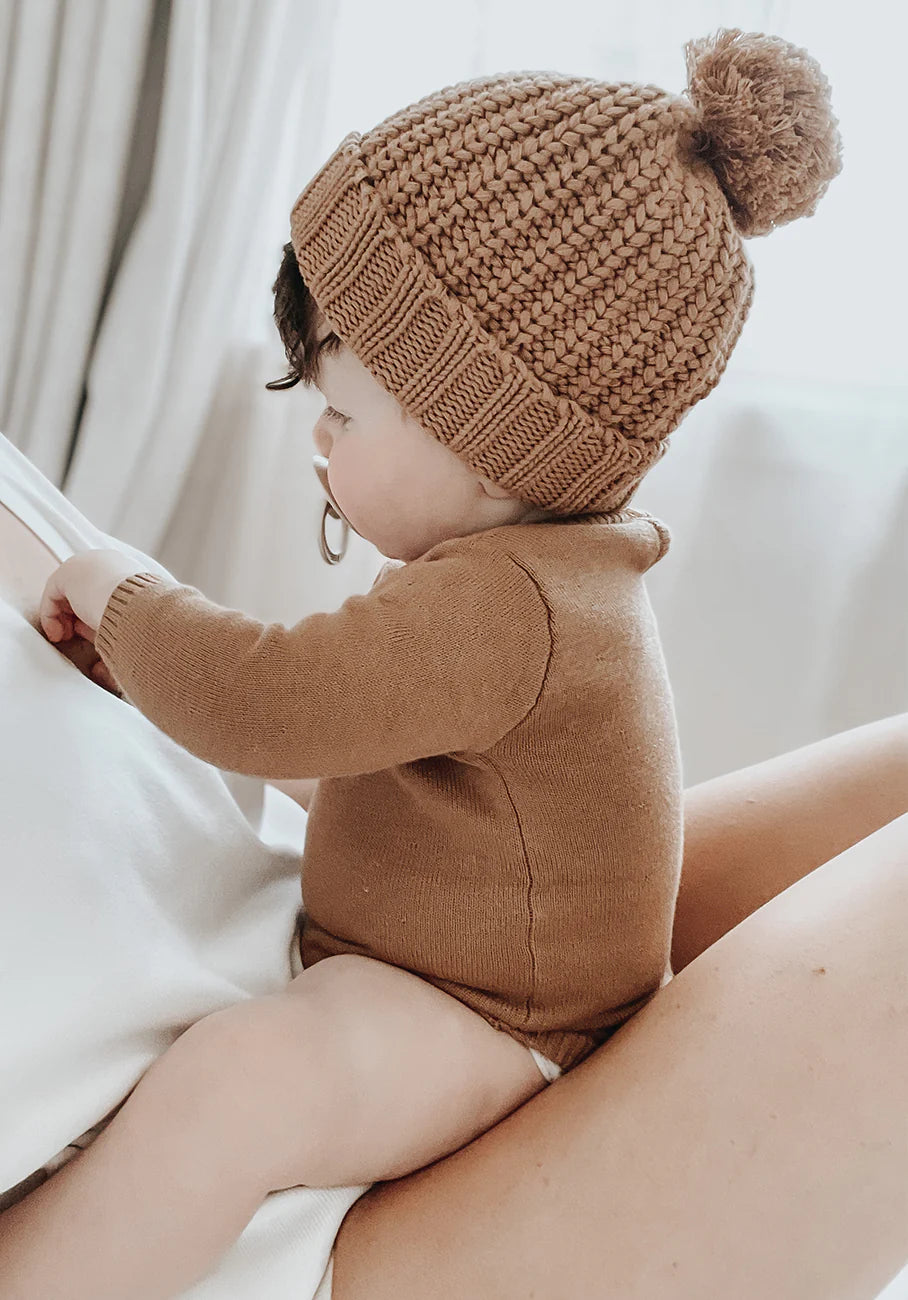 Miann & Co, Baby Long Sleave Knit Bodysuit | Caramel