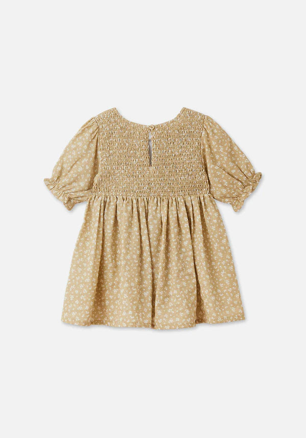 Miann & Co Shirred Puff Sleeve Dress - Wheat Foral