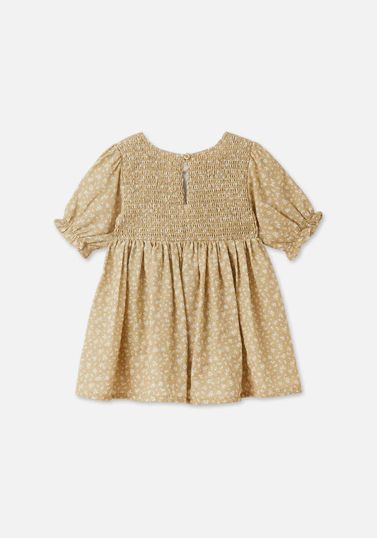 Miann & Co Shirred Puff Sleeve Dress - Wheat Foral