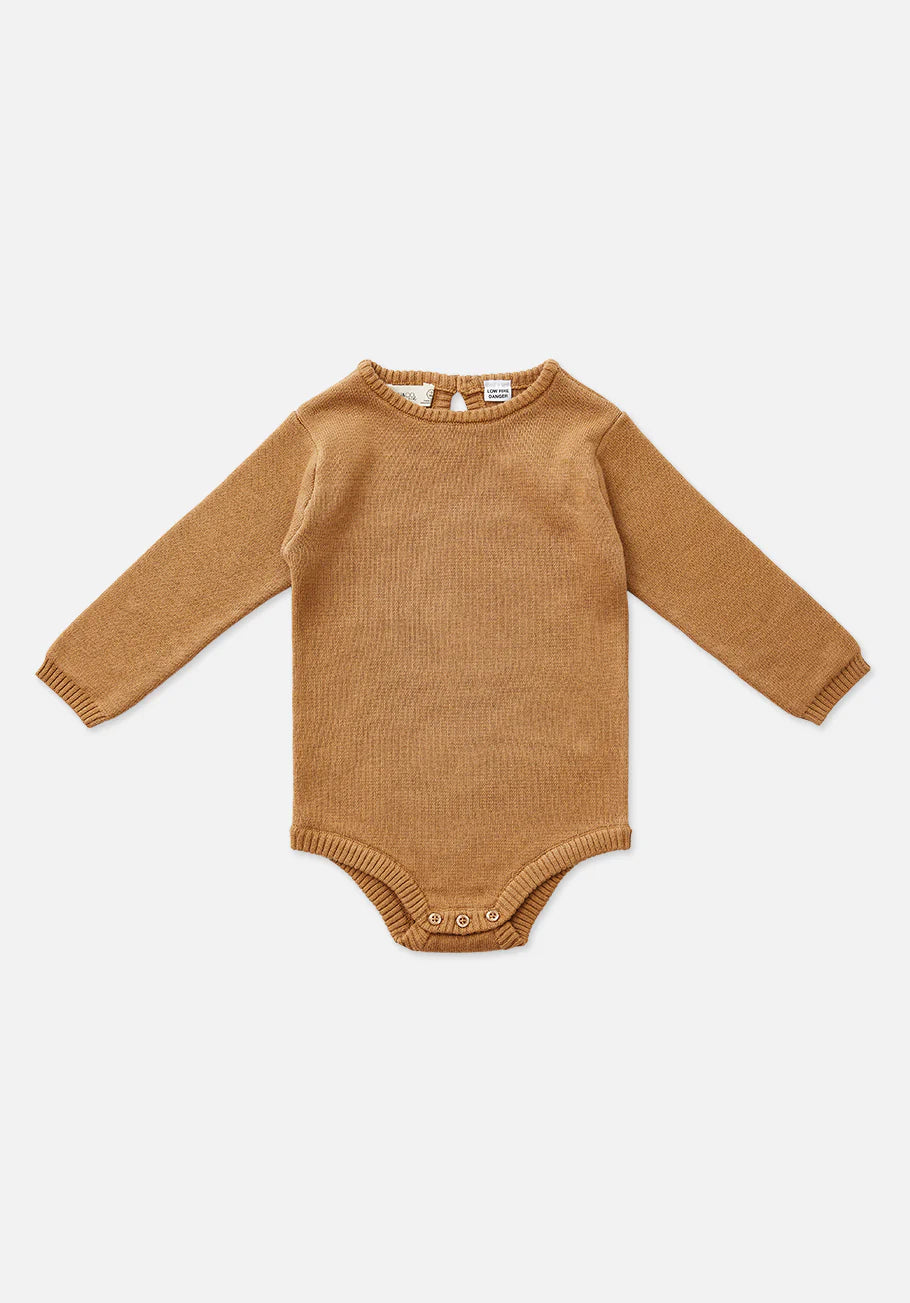 Miann & Co, Baby Long Sleave Knit Bodysuit | Caramel