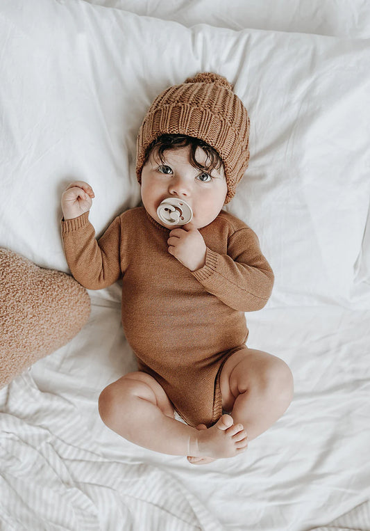 Miann & Co, Baby Long Sleave Knit Bodysuit | Caramel