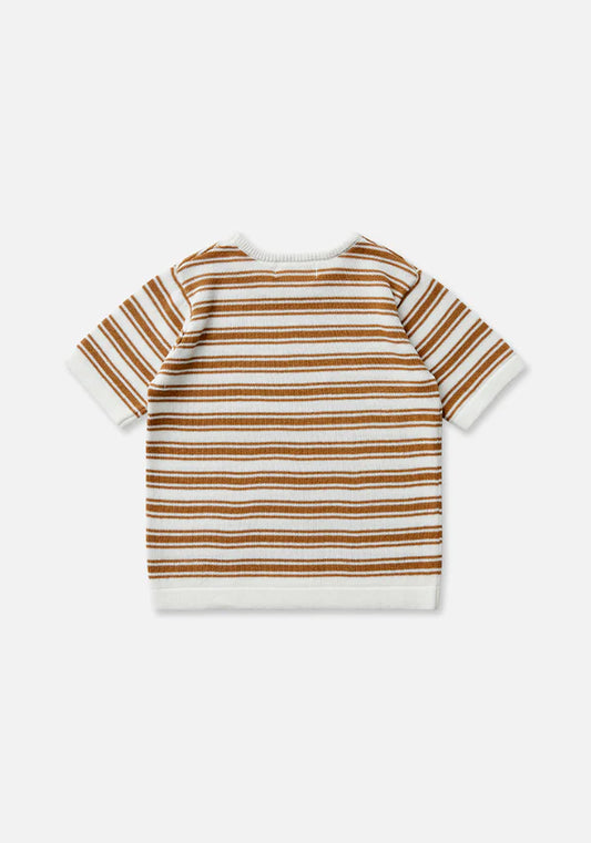 Miann & Co Boxy Knit T-Shirt - Caramel Stripe