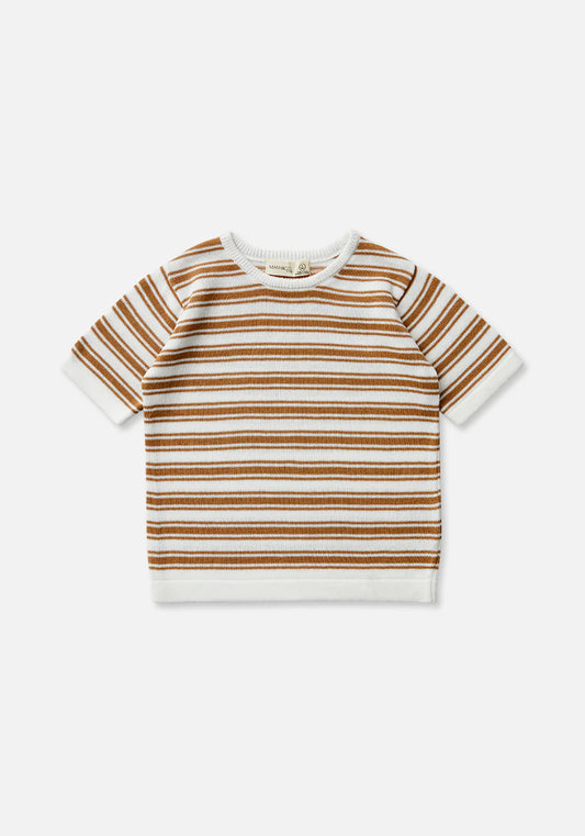 Miann & Co Boxy Knit T-Shirt - Caramel Stripe